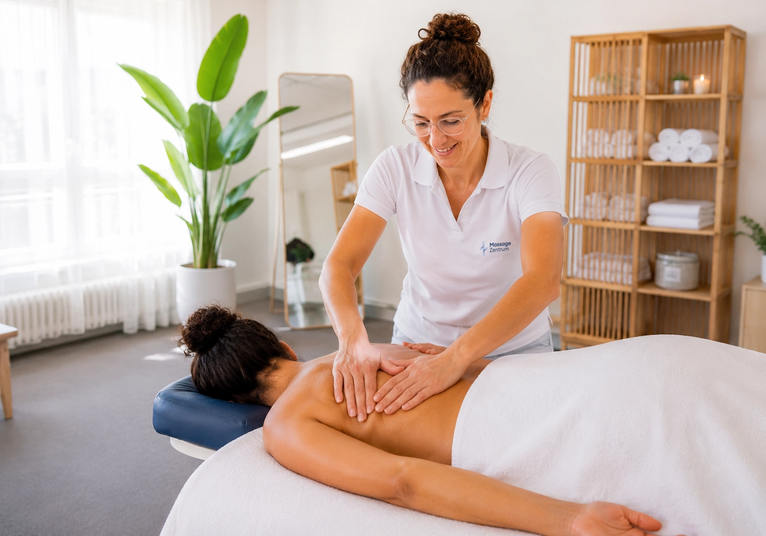 Rücken wird auf der Massageliege behandelt – Praxis im Schloss Mühlenhof